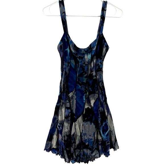 Vintage Elana Kattan Skater Dress Wearable Art Lettuce Hem Abstract Blue Small - Picture 1 of 4